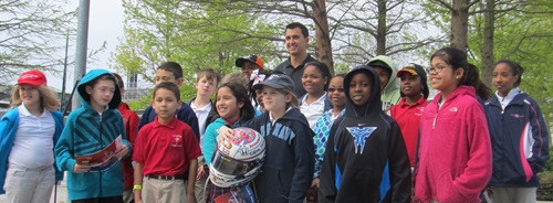 Graham Rahal and fourth-graders at IMS
