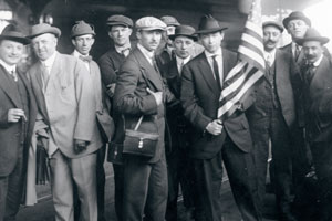 Jules Goux leads French team upon arrival in 1913