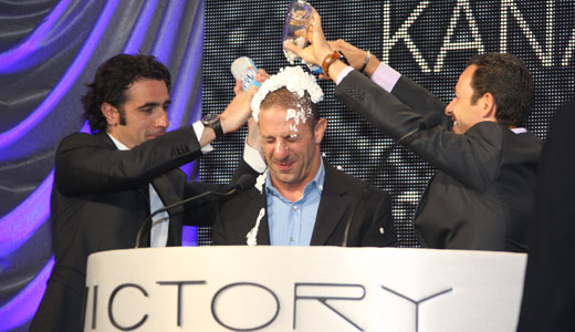 Dario and Helio give TK a whipped cream shower