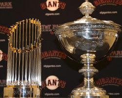 Championship Trophies on display at Giants Stadium