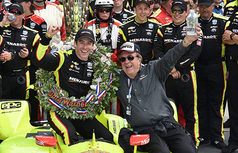 Simon Pagenaud and John Menard, Indy 500 victory circle