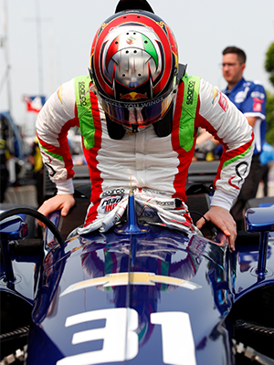 Patricio O'Ward gets in car Detroit