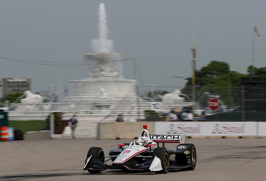 Josef Newgarden at the James Scott Memorial Fountain