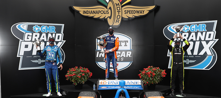 The GMR Grand Prix podium finishers.