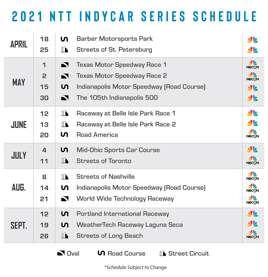 Indy 2022 Schedule Indycar Announces Update For 2021 Ntt Indycar Series Opener