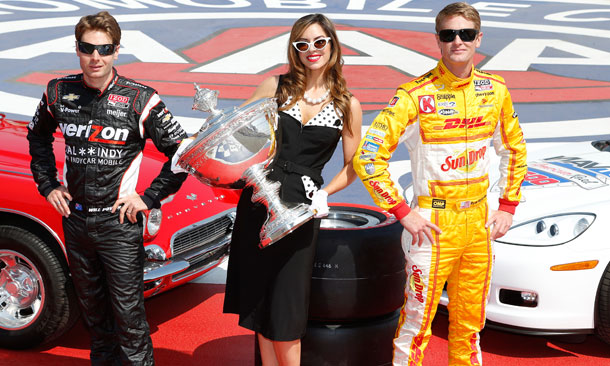 Will Power and Ryan Hunter-Reay with Trophy Model