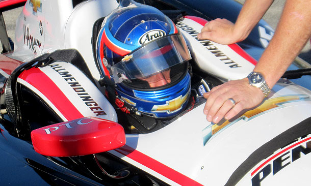 Allmendinger in car at Sebring