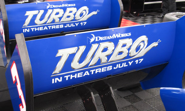 Castroneves sports Turbo on his rear wing at Barber