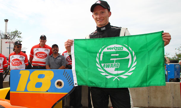 Mike Conway wins Verizon P1 Award for Race 2 in Detroit