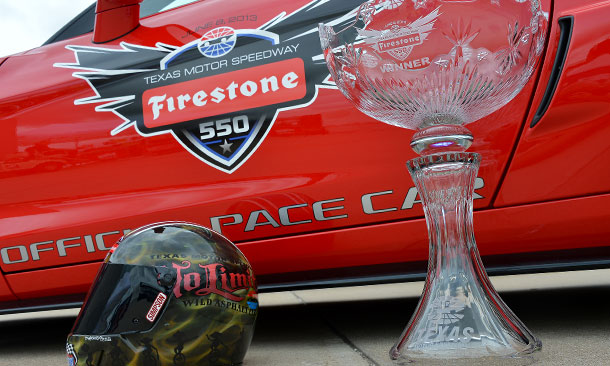 Texas Motor Speedway - Firestone 550 Trophy and helmet