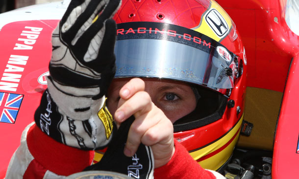 Pippa Mann prepares for practice at Texas Motor Speedway