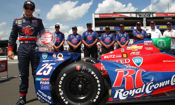 Marco Andretti wins the Verizon P1 Award for Pocono