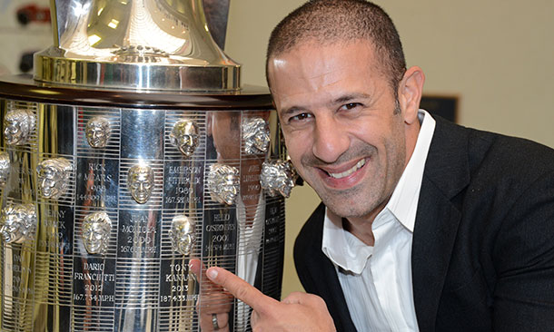 Tony Kanaan on the Borg-Warner Trophy
