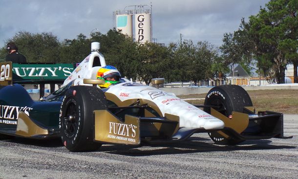 Mike Conway testing the No. 20 Fuzzy's Vodka/Ed Carpenter Racing Chevrolet at Sebring.