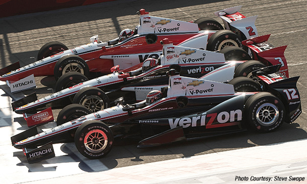 Juan Pablo Montoya, Helio Castroneves, and Will Power