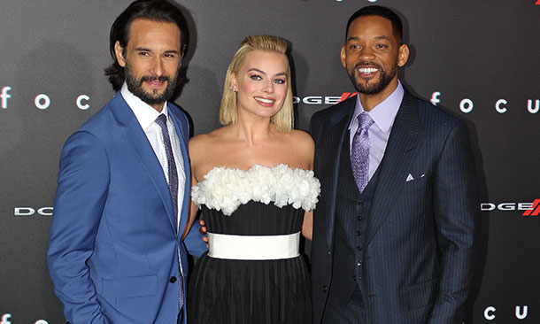 Rodrigo Santoro, Margot Robbie, and Will Smith