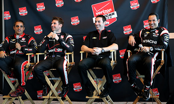 Juan Pablo Montoya, Will Power, Simon Pagenaud, and Helio Castroneves