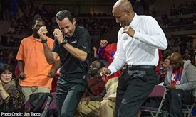 Thumbnail for Castroneves takes a spin in aisles at NBA game