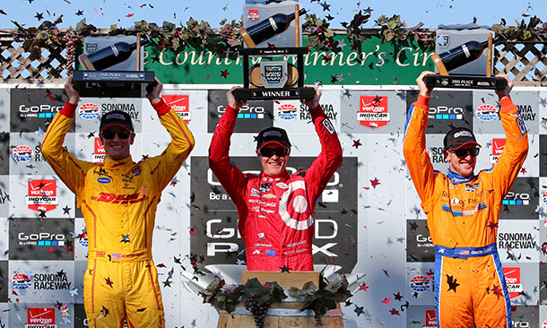 Scott Dixon, Ryan Hunter-Reay, and Charlie Kimball