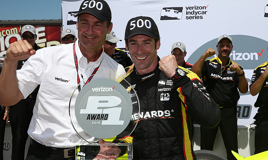 Pagenaud wins Verizon P1 Award at Iowa, collects 500th pole in Team Penske history