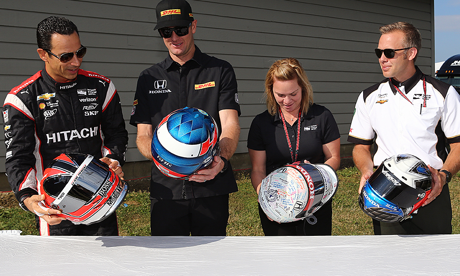 Helio Castroneves, Ryan Hunter-Reay, Sarah Fisher, and Ed Carpenter