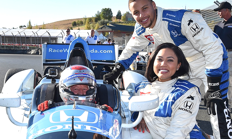 Steph Curry, Ayesha Curry, and Mario Andretti