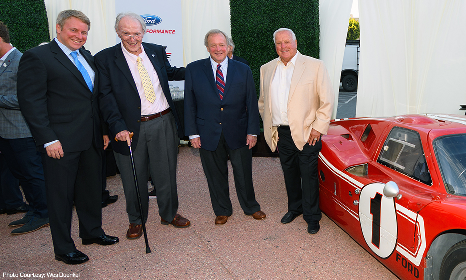 Dan Gurney, A.J. Foyt, Edsel Ford II, and Edsel Ford III