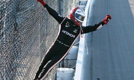 Thumbnail for Castroneves ends victory drought, climbs fence at Iowa