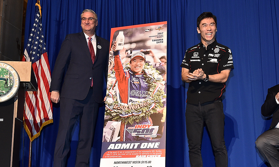 Indiana Governor Eric Holcomb and Takuma Sato