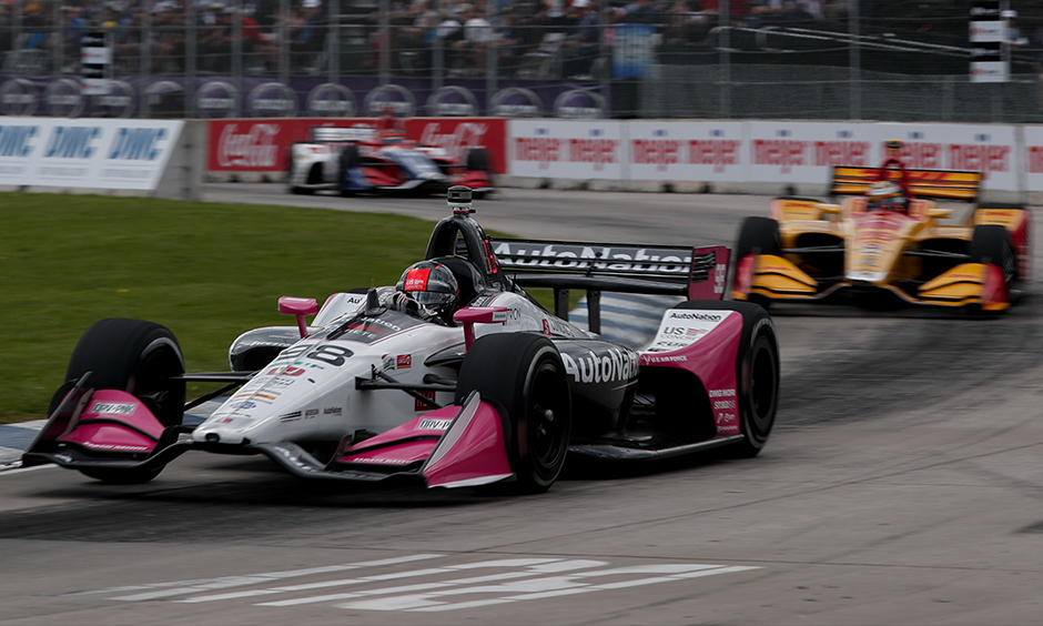 Marco Andretti and Ryan Hunter-Reay on track Detroit
