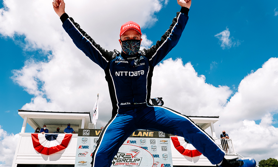 Felix Rosenqvist celebrates his win at Road America