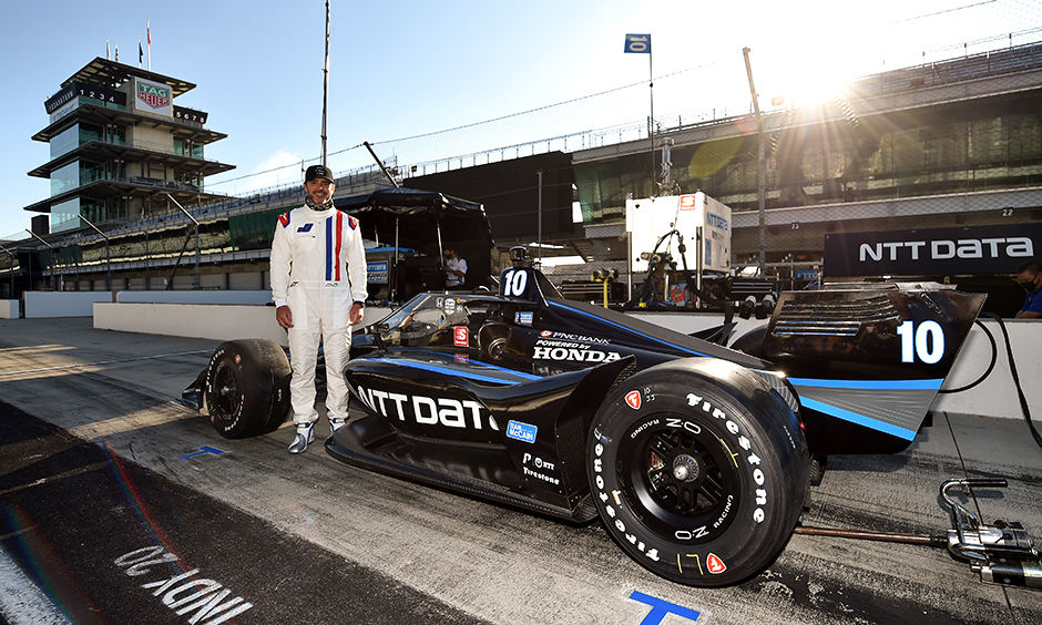 Jimmie Johnson on pit road at Indianapolis Motor Speedway