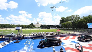 Presidential limousine and flyover
