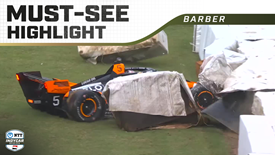 Thumbnail for Pato O'Ward Smashes Barrier in Practice, Avoids Major Damage